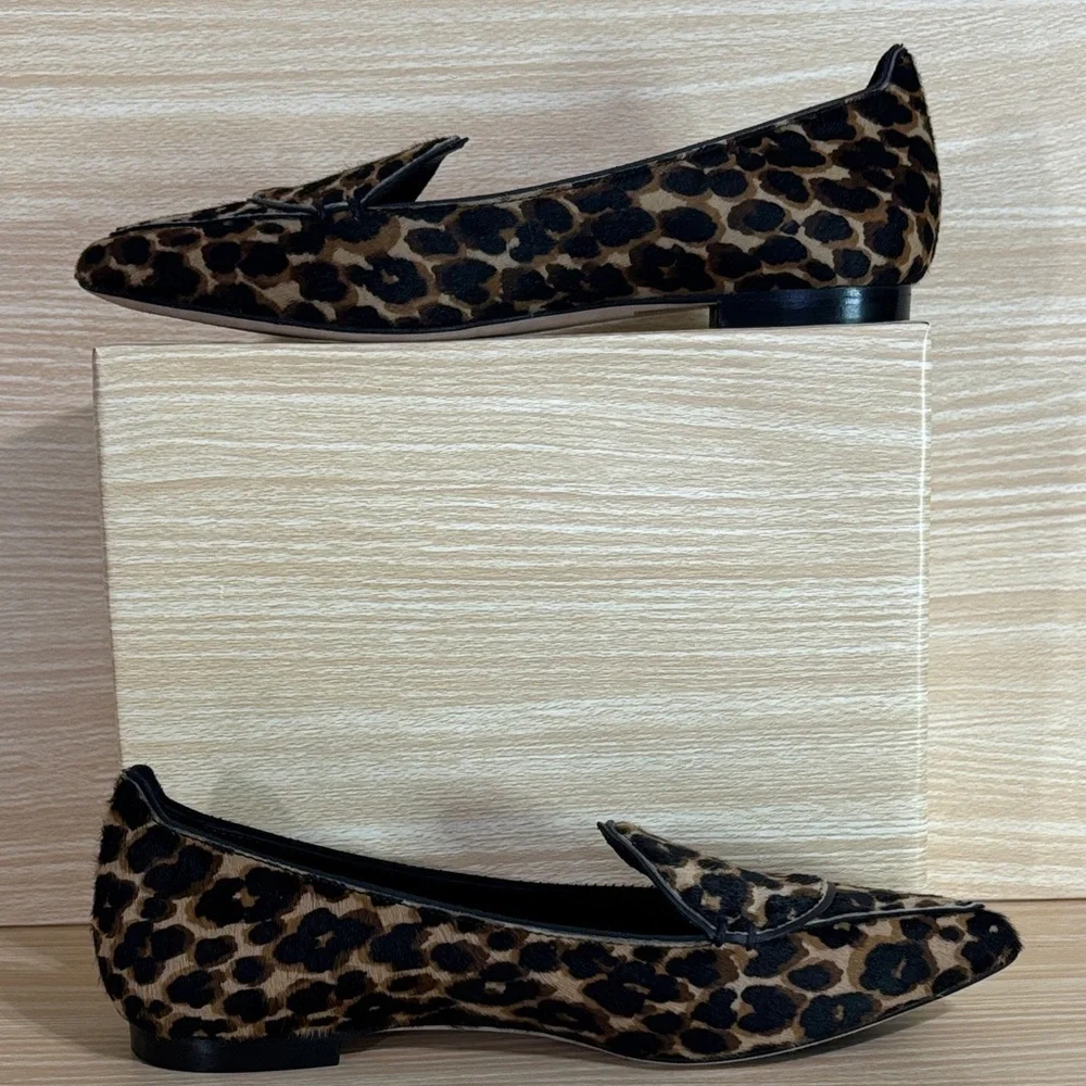 M.Gemi Leopard Calf Hair Loafers Pointed Toe Italy Luxe Chic 37